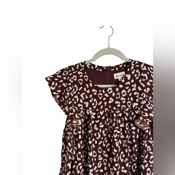 &merci Brown & White Leopard Ruffle Short Sleeve Swing Dress Women’s Sz Small - Picture 13 of 13